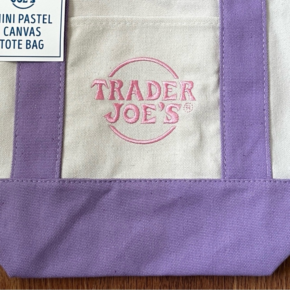 NWT Trader Joe’s mini pastel canvas tote bags pink lavender and white - Picture 2 of 8